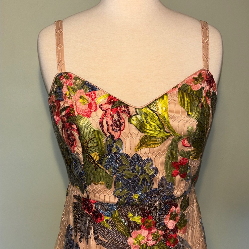 Boston Proper bold  Floral Sequin mesh midi  Dress Sz 6 - Picture 6 of 16